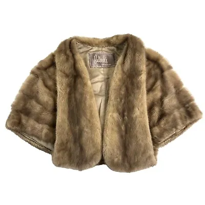 Vintage Bullocks Mink Fur Wrap Capelet Stole Satin Lined Shawl Collar 18  Long • $150