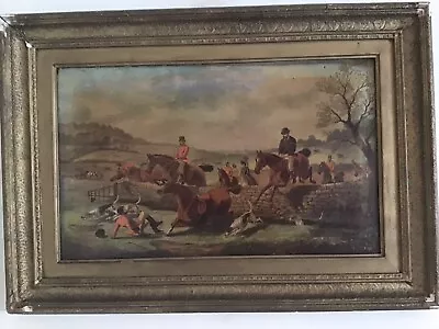 Antique Vintage Gilt Framed Oil Painting On Canvas  Horse And Hound Fox Hunting  • £150