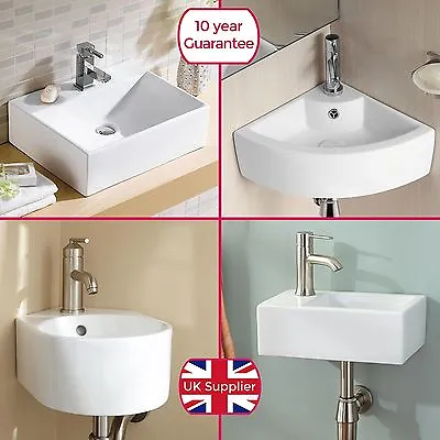 Bathroom Modern Cloakroom Wall Hung / Wall Mounted Ceramic Corner Top Basin Sink • £41.99