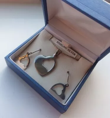 Cute Hallmarked Sterling Silver Hearts Pendant Necklace & Matching Earrings • £24.99