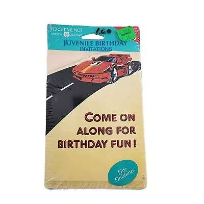 NOS Vintage Forget Me Not American Greetings Racecar Birthday Invitations Envelo • $12.99