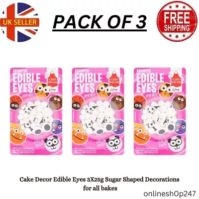 Cake Decor Edible Eyes 3X25g Sugar Shaped Decorations For All Bakes • £13.90