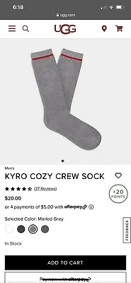 Ugg Mens Kyro Cozy Crew Sock Marled Grey • $15.99