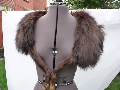 £60 • Buy Vintage C1940's Brown Fox Fur Stole Wrap Cape + Face & Feet Fully Lined VGC