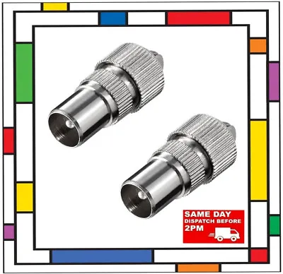 2 X MALE TV AERIAL COAX CONNECTORS SOCKET COAXIAL PLUG METAL CABLE UK • £3.09