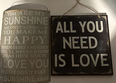 £6 • Buy 2 X Retro Style Signs All You Need Is Love And You Are My Sunshine