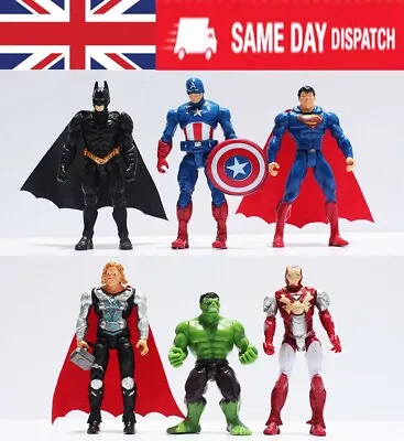 6PCS Marvel Avengers Super Hero Figures Toys Cake Toppers Hulk Batman Super Man • £9.99