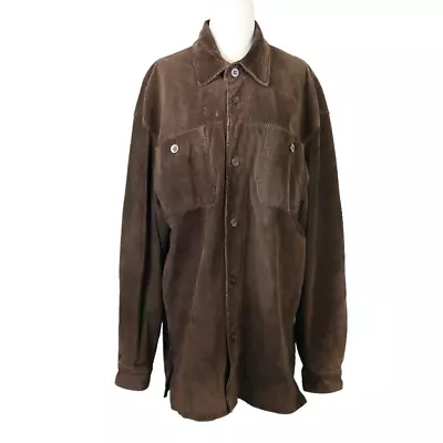 Vintage Y2K Claiborne Brown Suede Leather Shirt Jacket Mens M • $40