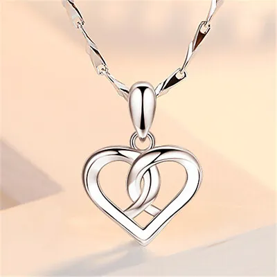 £3.39 • Buy 925 Sterling Silver Floating 2 Love Heart CZ Crystal Pendant Necklace Gift UK