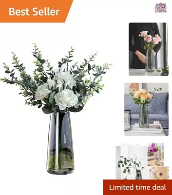 Minimalist Sleek Translucent Glass Vase - Contemporary Art Décor - Crystal Grey • $23.72