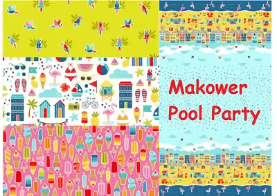 £3.50 • Buy Makower Pool Party FQ, 1/2m & Double Border Seaside Ice Cream Parrot Beach Huts