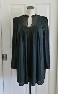 Vanessa Bruno Black Wool Jersey & Cotton Silk Sheer Unique Sleeve Dress 2 S $420 • $88