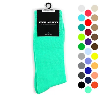 Feraricci Men Bold Colorful Solid Crew Casual Dress Socks Size 10-13 Shoe 8-12  • $7.95