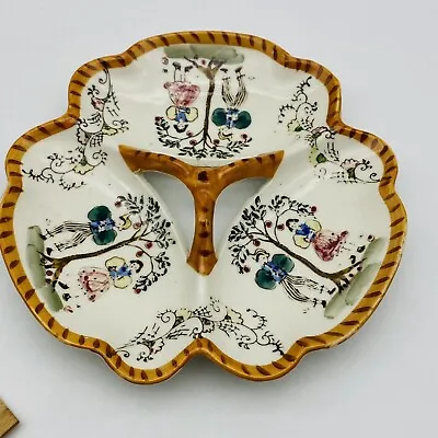 Vintage Three Part Dish Made In Japan Antique  Dish Folk Dancers Hand Painted • $16.15
