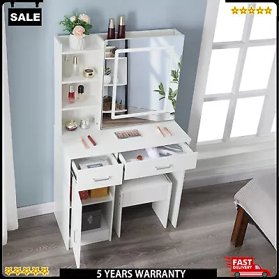 LED Lighted Dressing Table Set W/ Makeup Vanity Mirror Desk Bedroom Dresser • £145.75