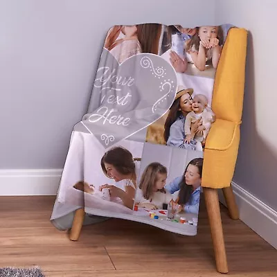£34.99 • Buy Personalised Photo Blanket - Grey White Heart - Photo Fleece Throw - Photo Gift