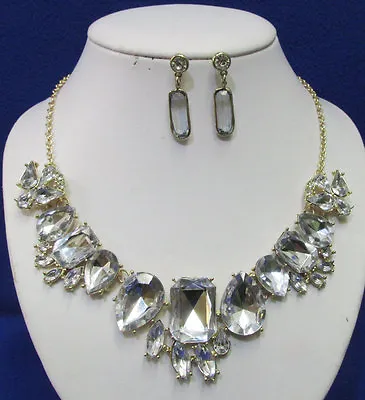 NOS Lot 2 Macys Goldtone Metal Necklace Silver Faceted Stones & Earrings Jewelry • $16.99