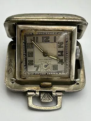 Antique / Vintage Sterling Silver Miniature Travel Clock. Dated 1935. Working • £85