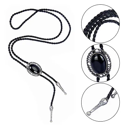 Indian Western Cowboy Black Stone Bolo Tie Rodeo Dance Necktie Bootlace Ties UK • £6.92