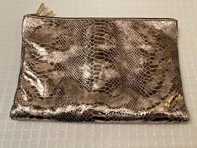 Vince Camuto Dark Gold Metallic Leather Croc Evening Clutch Pre-Owned • $22