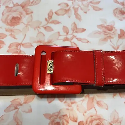 Vintage YSL Yves Saint Laurent Paris RED Patent Leather Belt Made In France • £145
