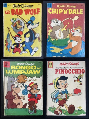 $19.95 • Buy FOUR COLOR #473 636 706 + 1203 Dell Brer Rabbit Pinocchio Golden Age Disney Lot!