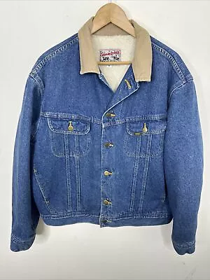 Vintage Lee Storm Rider Jacket Men 46 Xl 90s Denim Jean Jacket Sherpa Lined  • $149