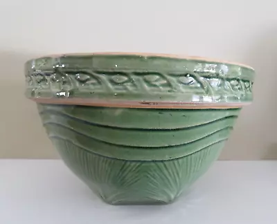 McCoy 1920's/30's Vintage Green SUNBURST Yellow Ware Bowl 9 3/4” Dia. X 5 3/8” • $95