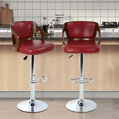 Set Of 2 Bar Stools Adjustable Counter Height W/Back Arms Swivel Leather Chairs • $130.99