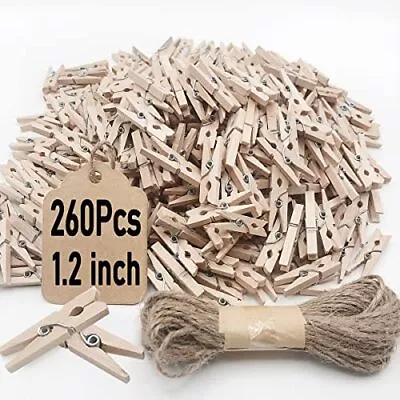 Mini Clothes Pins 260 PCS Small Wooden Clothes Pins With Jute Twine Clothespin • $10.08