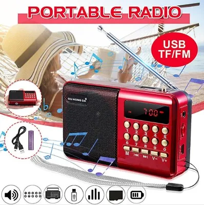 Rechargeable Mini Digital Portable Radio MP3 MusicPlayer FM USB SD Card Speaker~ • $13.78