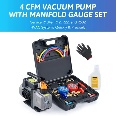 $109.48 • Buy OMT Combo 1/3HP 4CFM HVAC Auto AC Air Vacuum Pump & Manifold Gauge Set With Case