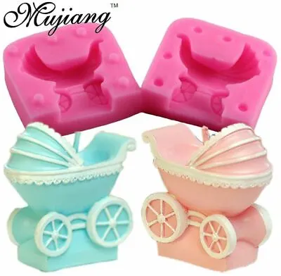 3D Baby Stroller Silicone Mold 2 Piece Fondant Chocolate Ice Marzipan Resin Soap • $13.99