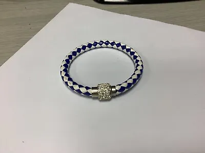 £0.85 • Buy White/Blue Coloured Leather Strap With Magnetic Diamanté Stone’s Clasp Bracelet