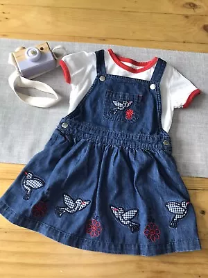 Bopster & Mimi Denim Dress 1-2 Years Blue Red Embroidered 100% Cotton Baby • £8