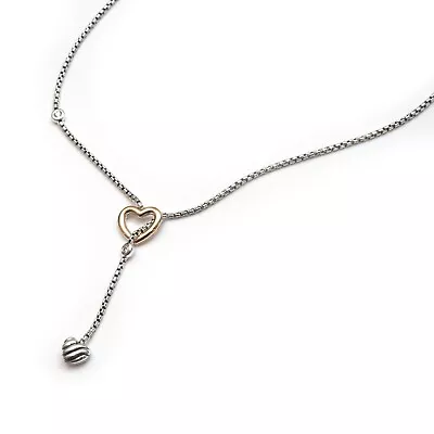 New DAVID YURMAN Ladies Cable Heart Y Necklace Silver 18K Gold Diamond 18.5-19.5 • $650