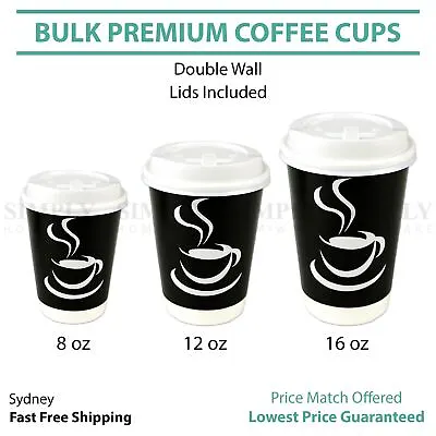 Disposable Coffee Cups 8oz 12oz 16oz Takeaway Paper Double Wall Take Away Bulk • $25.90