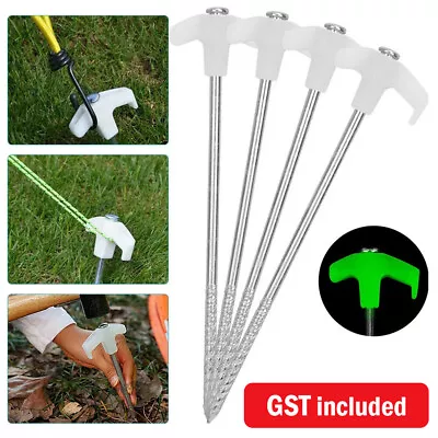 $9.07 • Buy Up 15x Heavy Duty Steel Screw Drill Camping Tent Pegs With Glow In The Dark Head