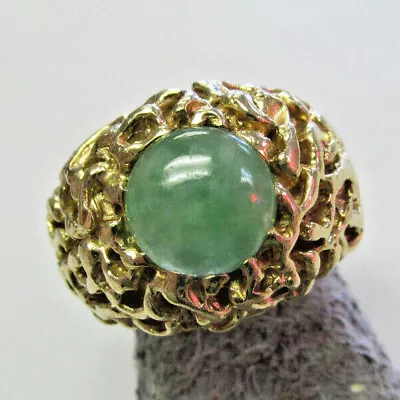 Heavy Duty 14k Gold  Green Jadeite Jade Ring Size 8  For Him Or Her  MAKE OFFER • $1880