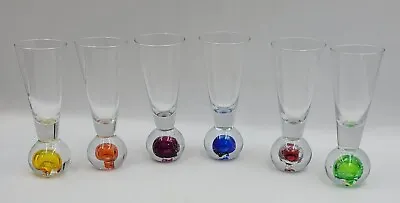 Vintage Set Of 6 Cordial Liqueur Shot Glasses Bubble Colored Bases READ • $17