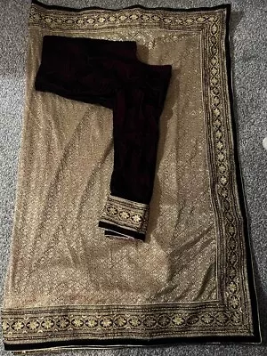 Asian Saree For Occasions Plum And Gold Colours Velvet Fabric Blouse • £64.99