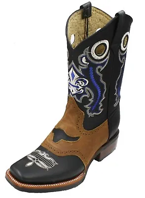 Men Genuine Cowhide Square Toe Western Cowboy Boots With Free Face Cover • $65.99