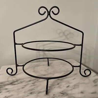 Black Wrought Iron 9” Pie Plate Holder Double Rack 2 Tier Stand USA • $19.99