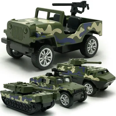 4PCS Military Vehicle Armored Tank Army Truck Toys Set Diecast Toy Car For Boys • $25.73