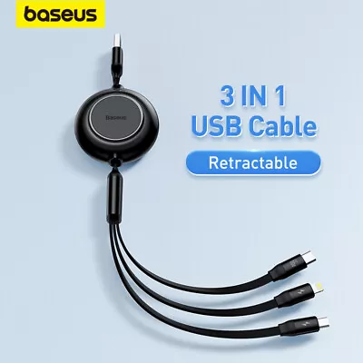 Baseus 3 IN 1 Retractable Charging Cable USB Charge Cable For IPhone Samsung • $13.50