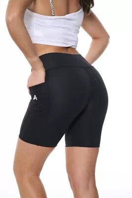 Womens Activewear High Waist Gym Black Cycling Shorts Anti Chafing Gym Running • £7.95