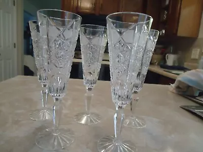 Set Of 5 Vintage Heavy Star And Panels Cut Glass Champagne Flutes • $24.99