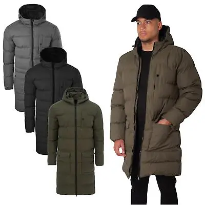 Soul Star Mens Long Coat Puffer Hooded Jacket Padded Winter Warm Coat For Men • £44.99