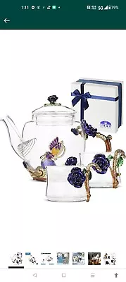 Small Glass Tea Set 2 Fancy Cups Fancy Tea Set - BTAT - FANCY Gift Box Set  • $35.75