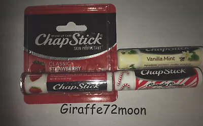 Lot Of 3 Chapsticks ~ 1-strawberry 1-candy Cane & 1-vanilla Mint ~ New • $11.75